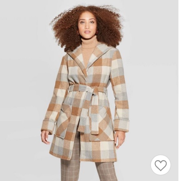 Coats | Plaid Hooded Tie Waist Jacket 